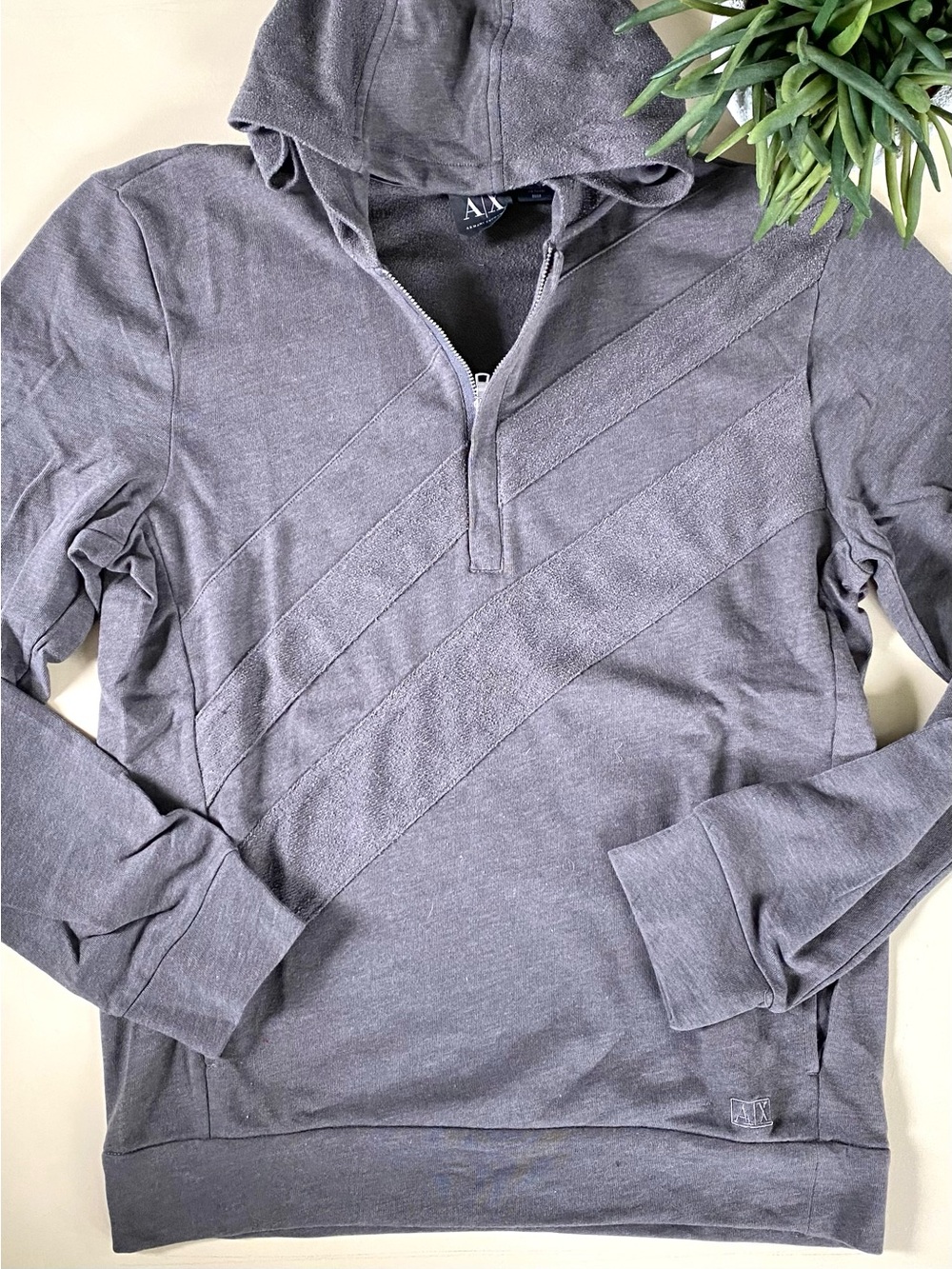 A|X ARMANI EXCHANGE - Charcoal Gray Hooded Half-Zip Sweater Hoodie